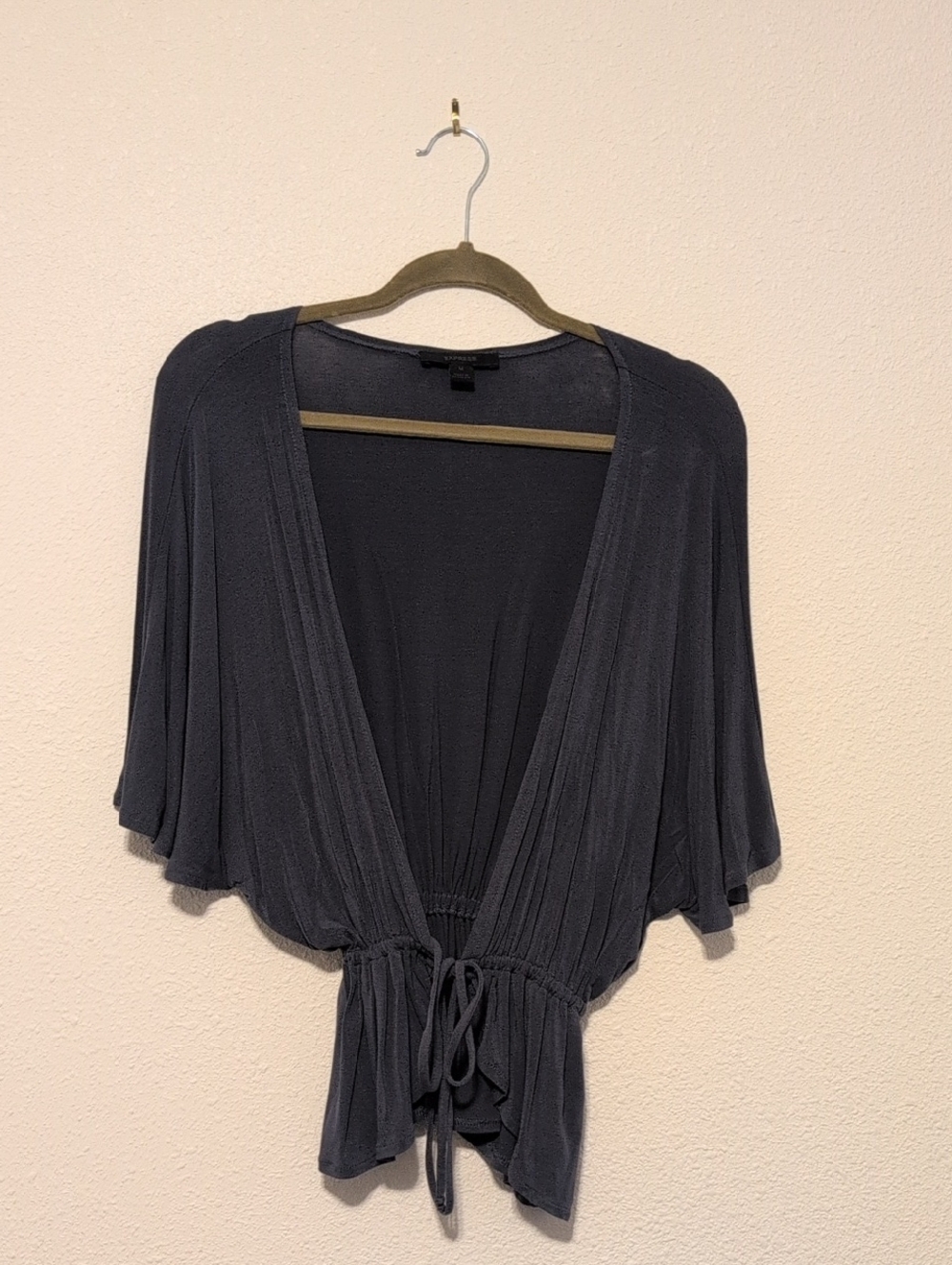 Express Charcoal Gray V-Neck Drawstring Sweater